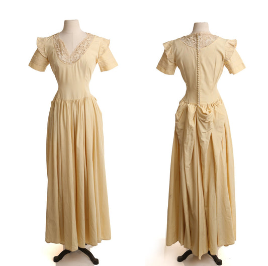 Vintage 40's dress ball gown biege women vitorian formal casual event evening