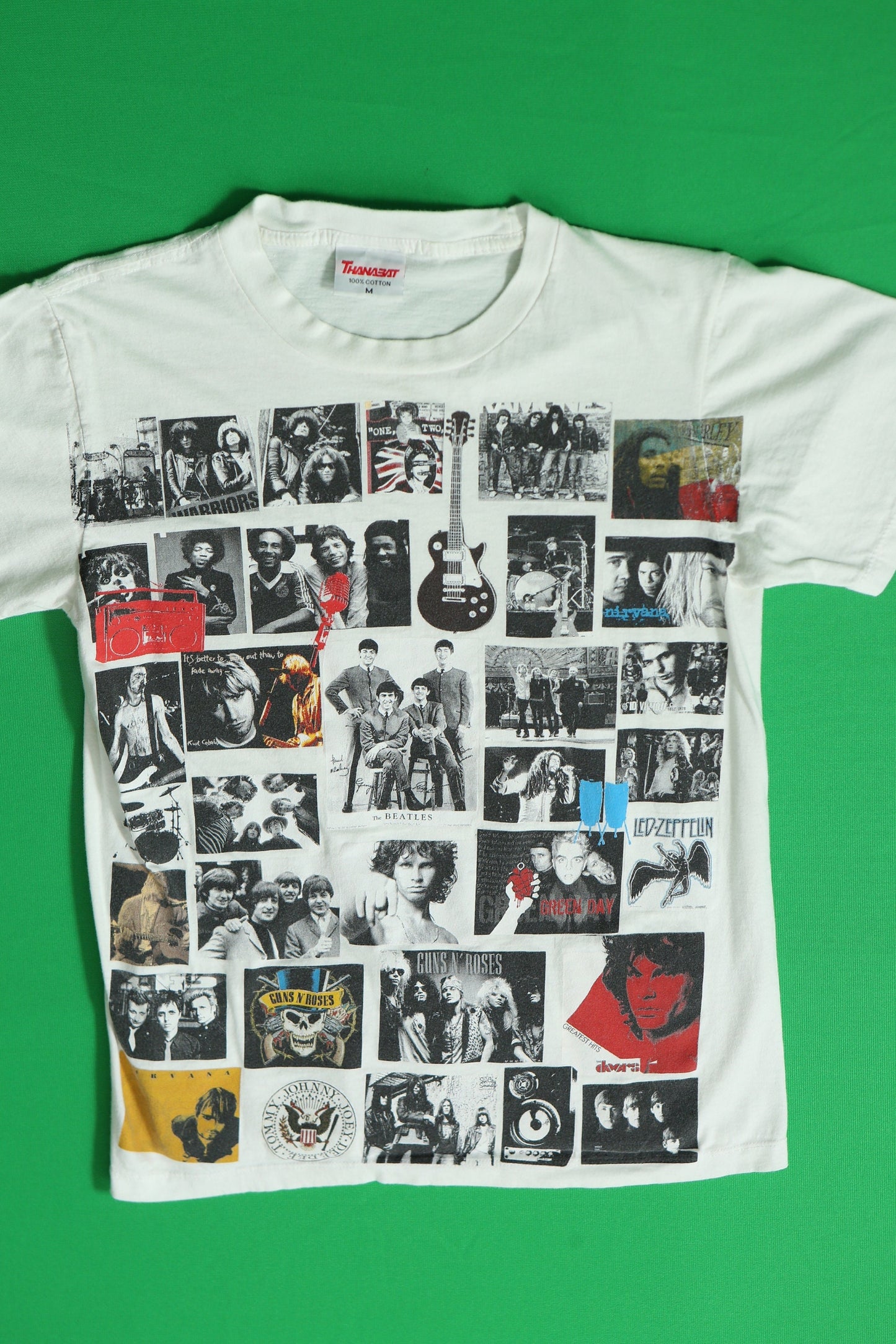 Vintage t-shirt thanabat label white monster of rock rock bands led zeppelin the beatles rare size m