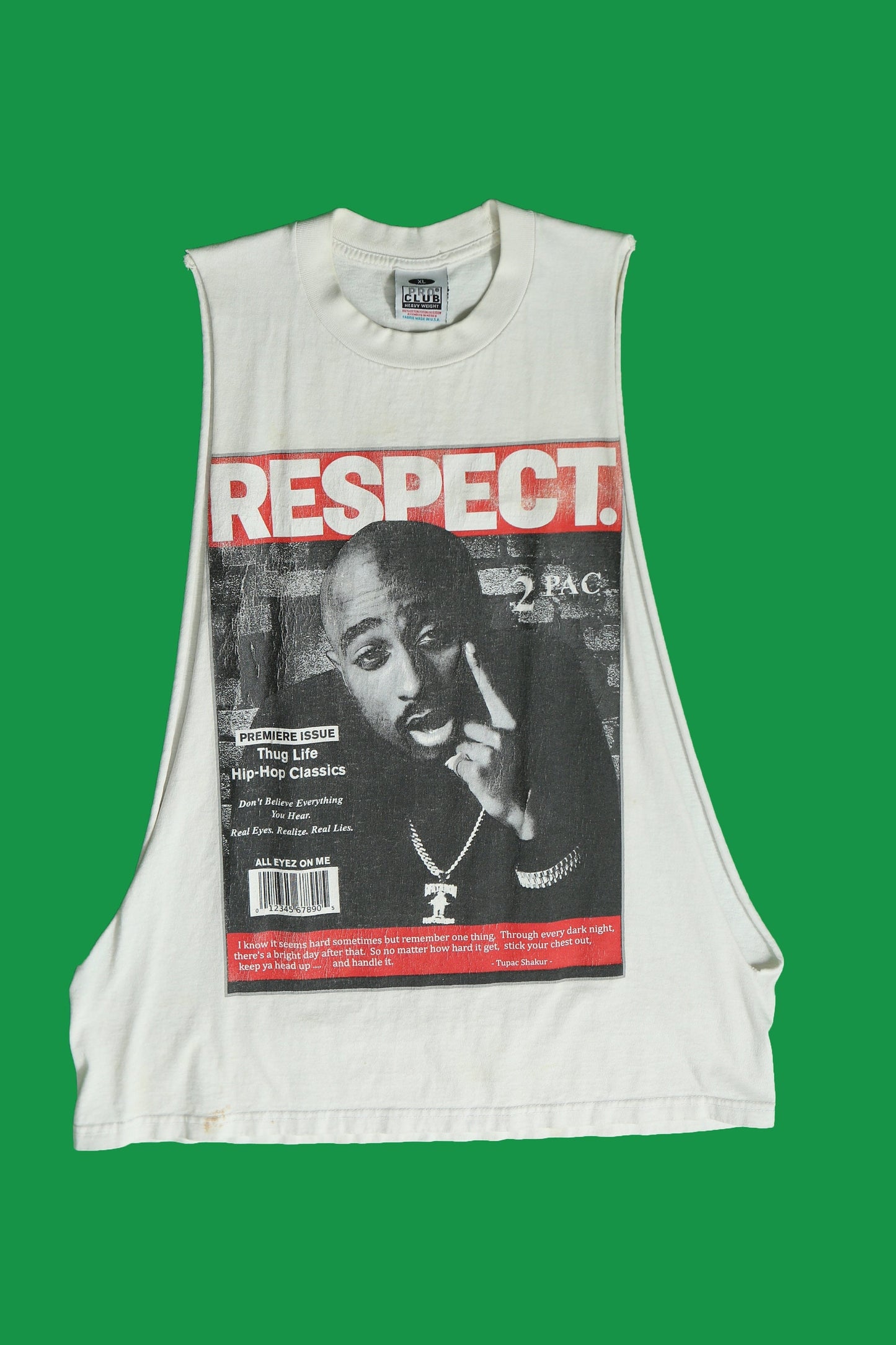2 pac respect hip hop classics graphic tank top t-shirt white all eyez on me xl pro club label heavy weight