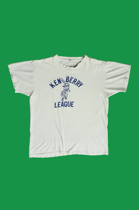 Ken berry league vintage t-shirt baseball little league white blue graphic