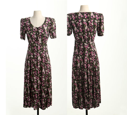 Vintage summer floral print dress long 90's casual size 9 made in usa byer too