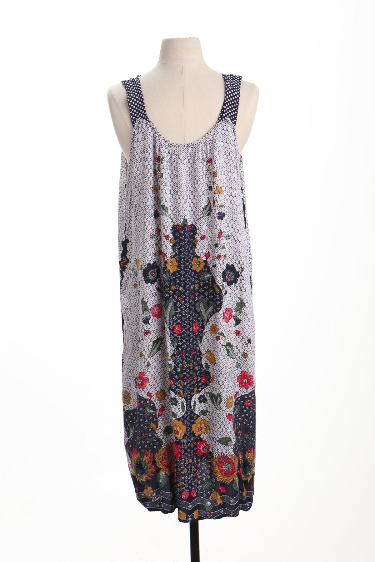 Vintage strap floral print summer dress blue white 90's women