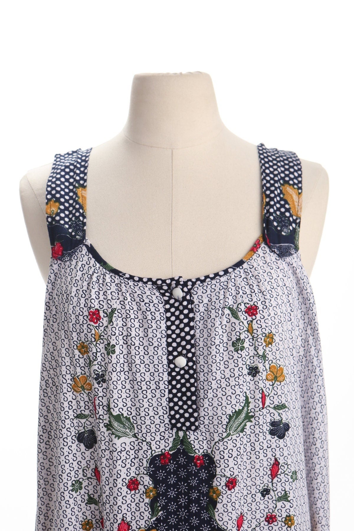 Vintage strap floral print summer dress blue white 90's women