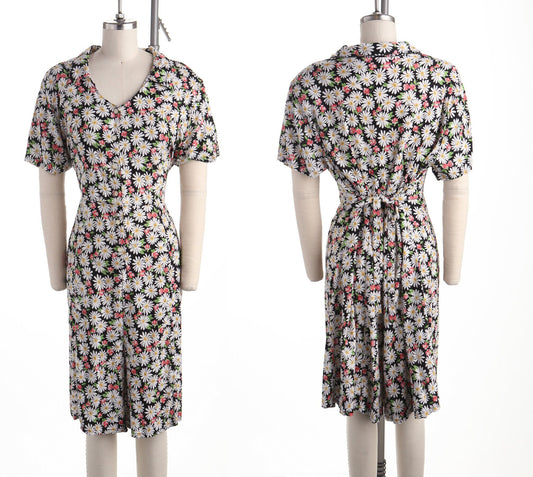 Vintage dress floral print white black romper jumpsuit women 90's y2k back belt