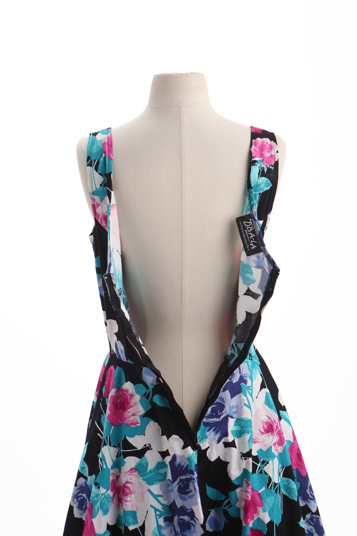 Vintage dress floral black strap print 90's 80's party prom