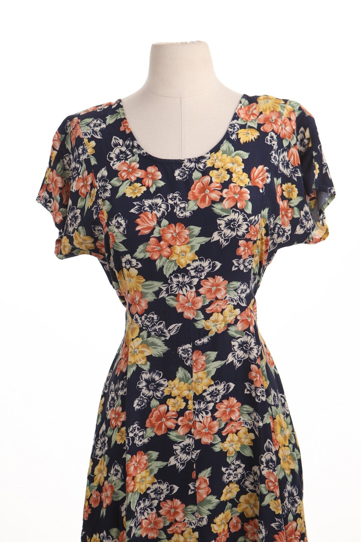 Vintage 90's summer spring casual dress long floral flower print black