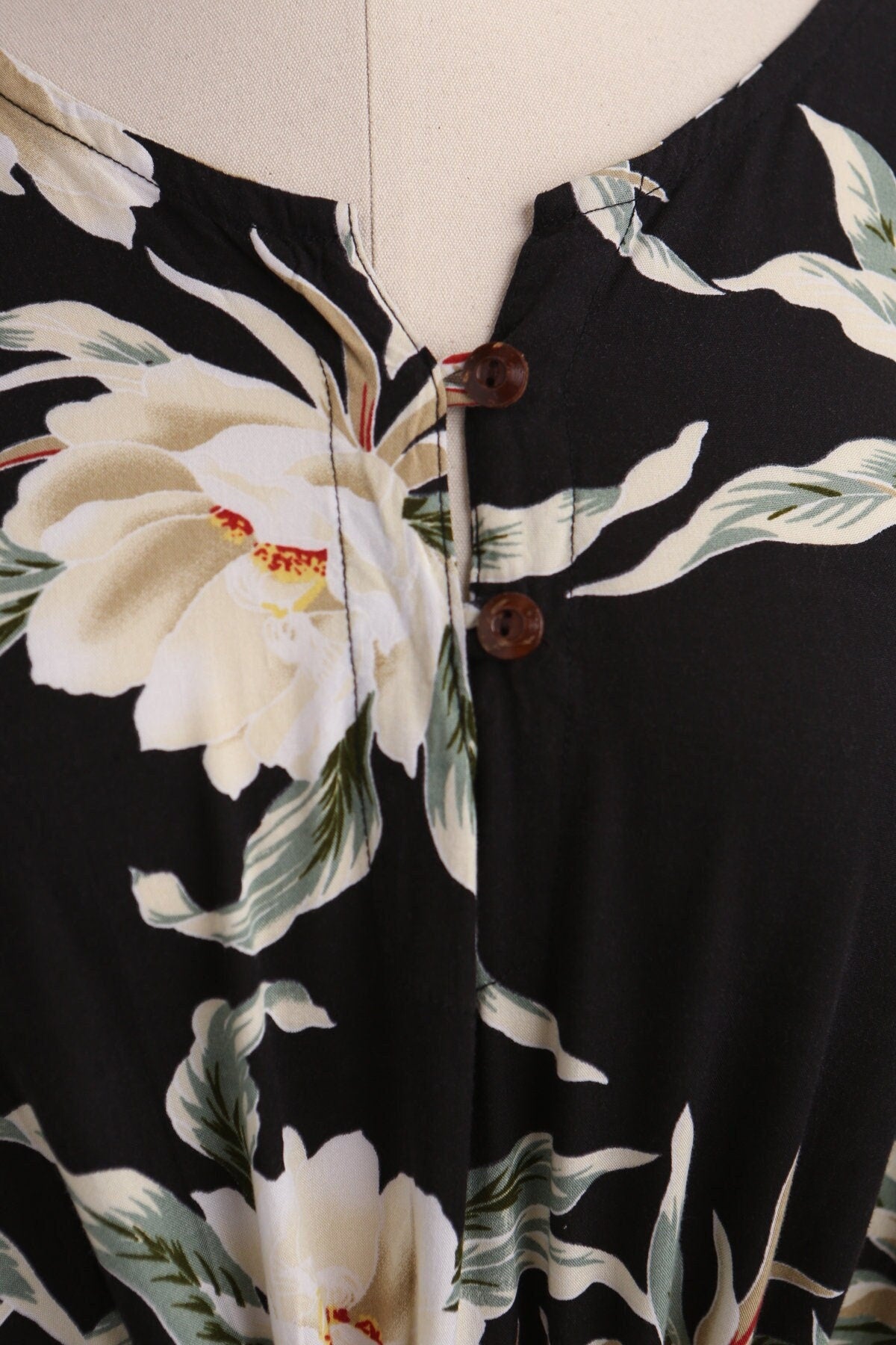Vintage summer hawaiian dress caftan women floral black lotus flower short waist belt
