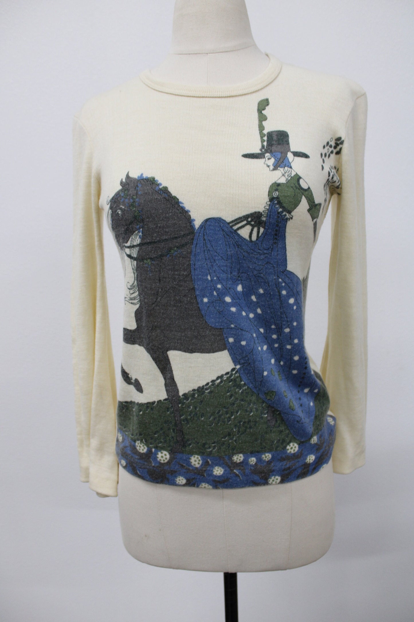Lady horse 70's top beige 70's print hand loomed rossana label