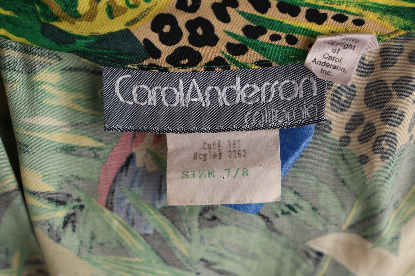 Vintage women 90's summer jungle print bird green cheetah long collared button