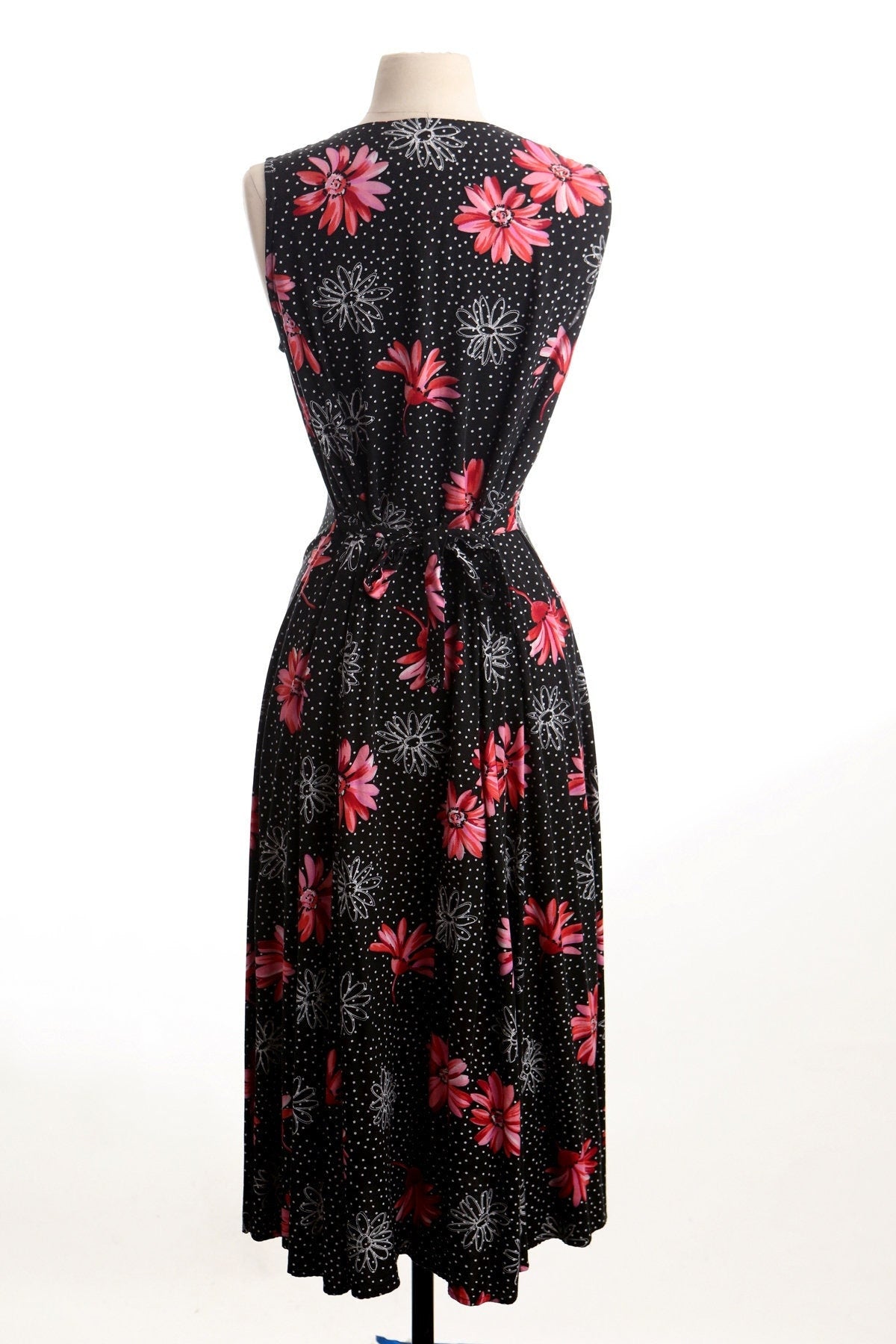 Vintage women 90's black summer y2k long floral pink strap button up