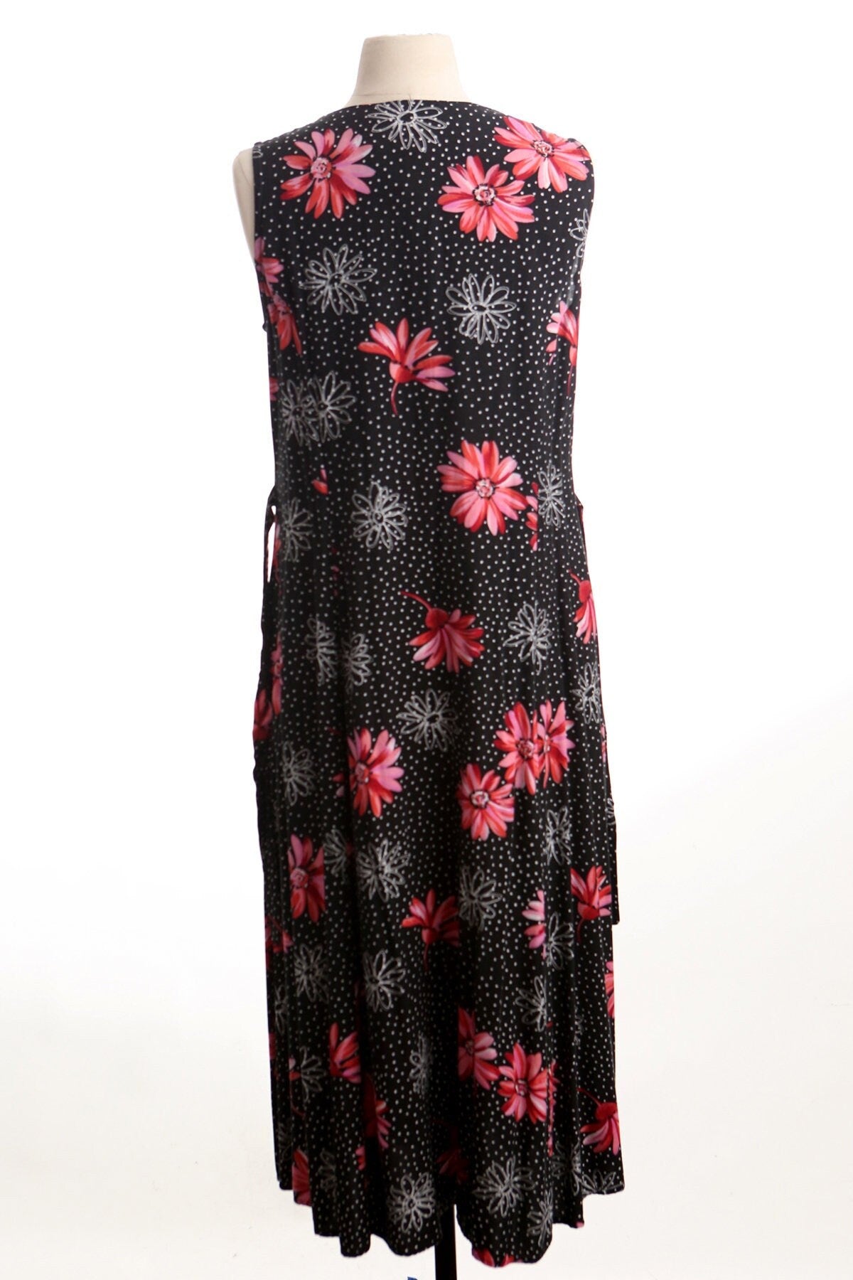 Vintage women 90's black summer y2k long floral pink strap button up