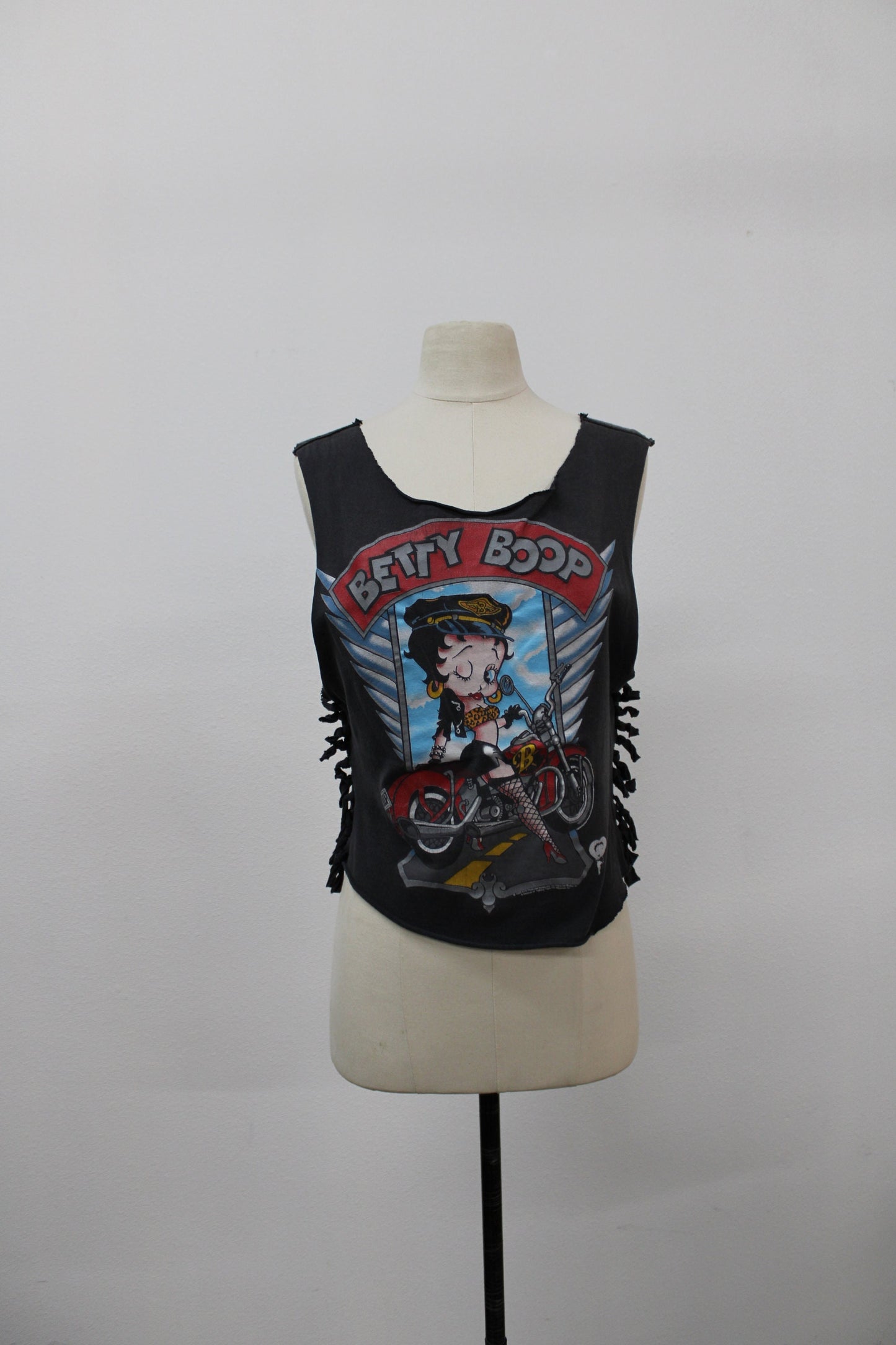 Tank top betty boop black biker motorcycle top costume made hand knit vintage rocker t-shirt