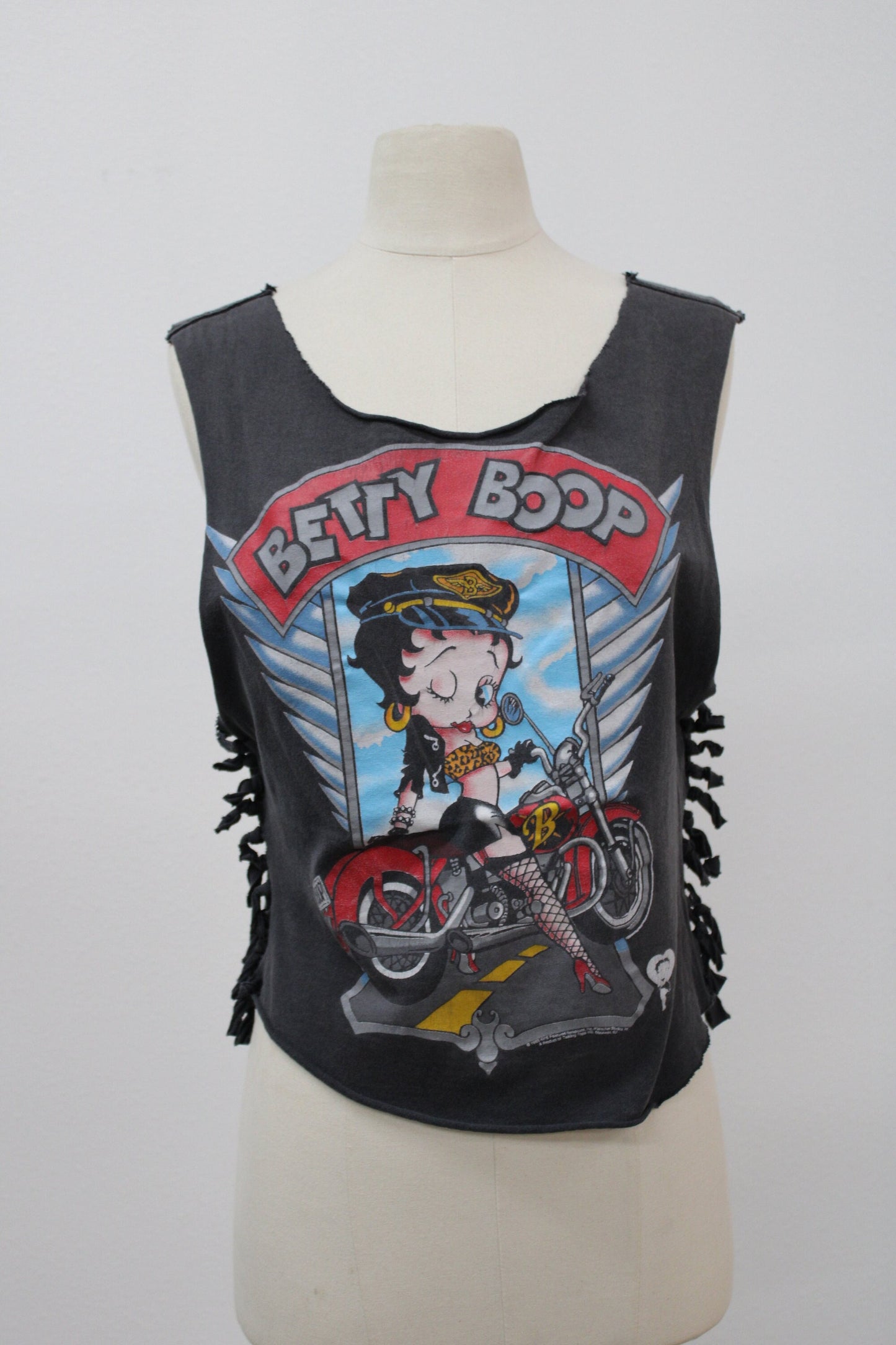 Tank top betty boop black biker motorcycle top costume made hand knit vintage rocker t-shirt