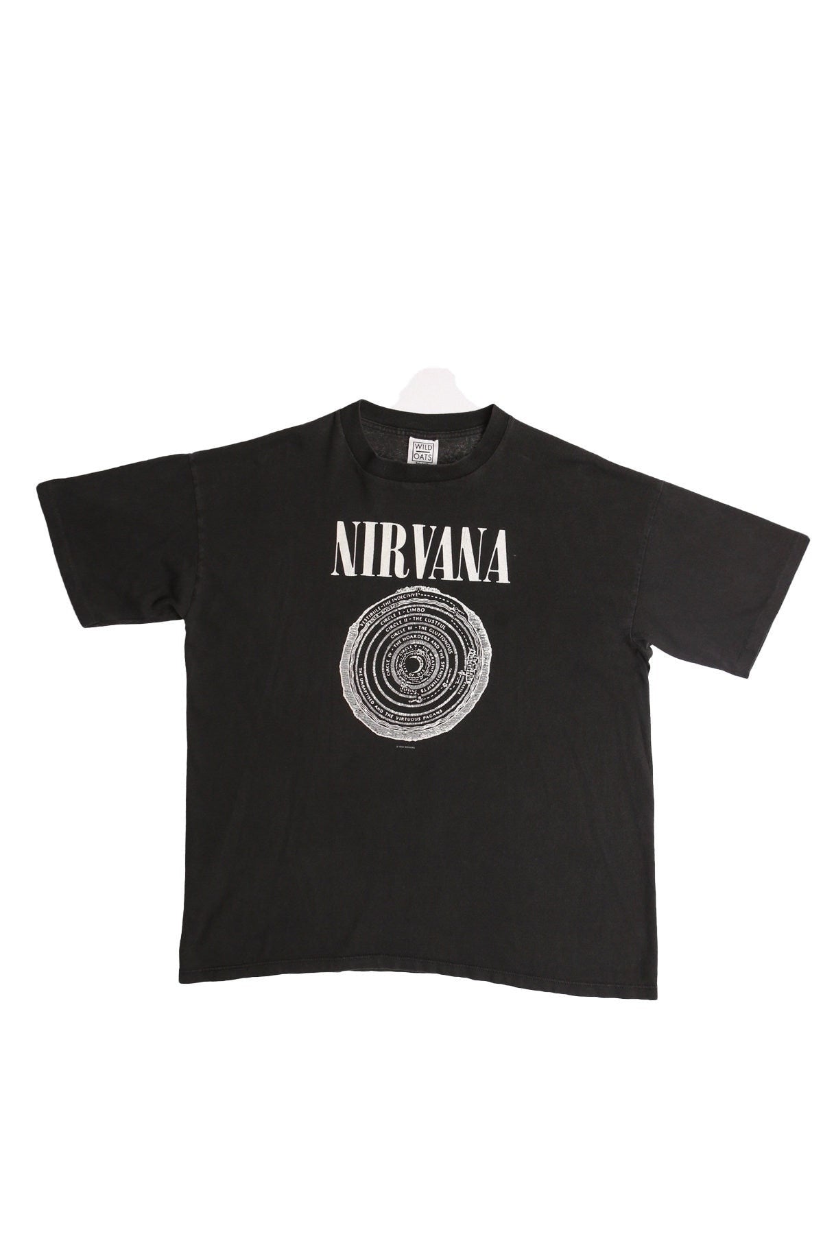 Vintage nirvana 90's rock band graphic t-shirt shirt black wild oats made in usa xl
