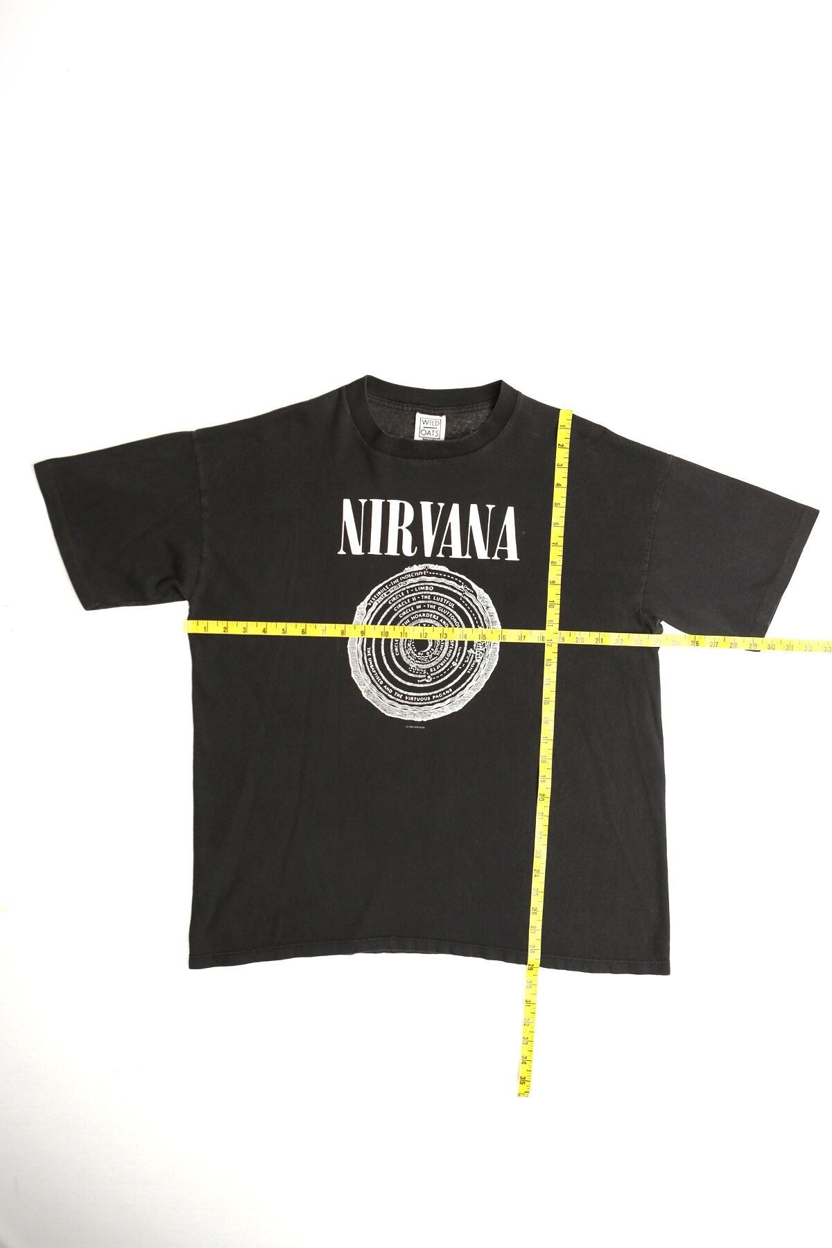 Vintage nirvana 90's rock band graphic t-shirt shirt black wild oats made in usa xl