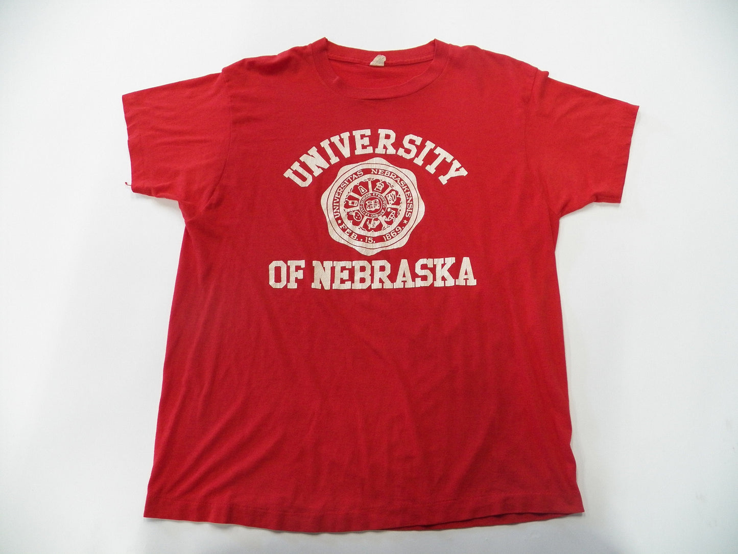 Vintage nebraska university 70's t-shirt red white universitas nebraskensis feb 15 1869