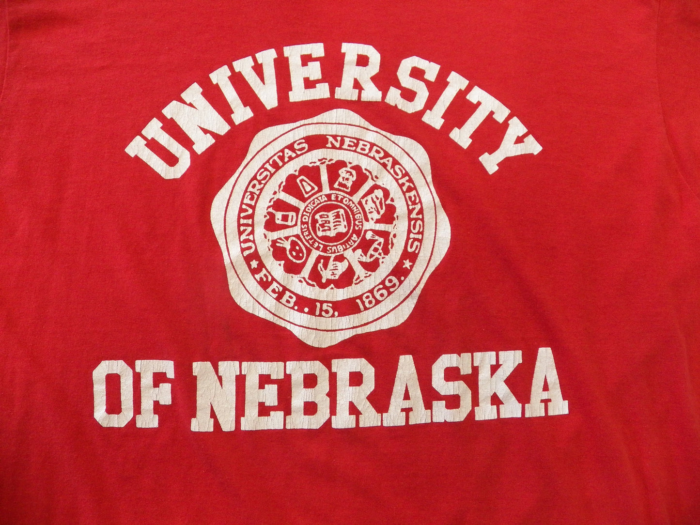Vintage nebraska university 70's t-shirt red white universitas nebraskensis feb 15 1869