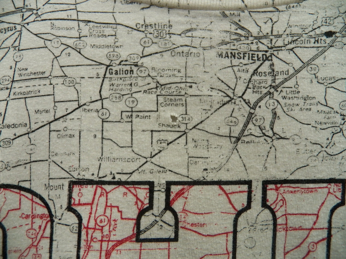 Ohio state graphic t-shirt map the buckeye state vintage white black red road map