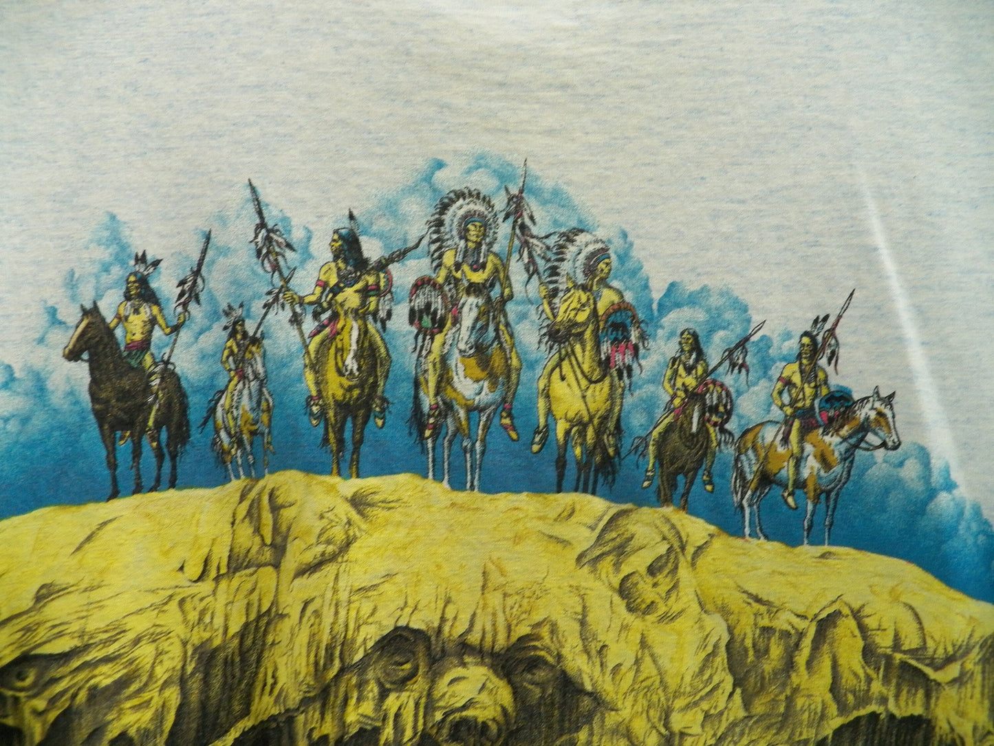 Native american graphic t-shirt double side signal sport label vintage gray indian cotton made in usa