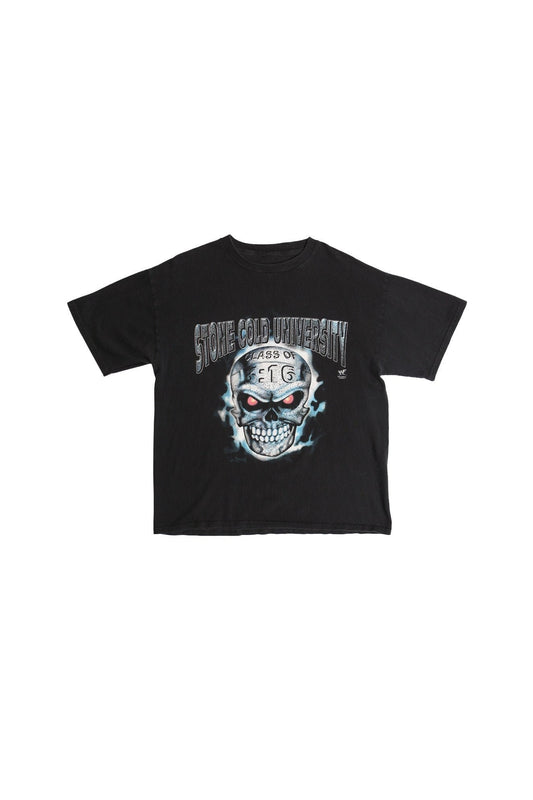 Vintage wwf stone cold steve austin black graphic t-shirt university class of wrestling y2k