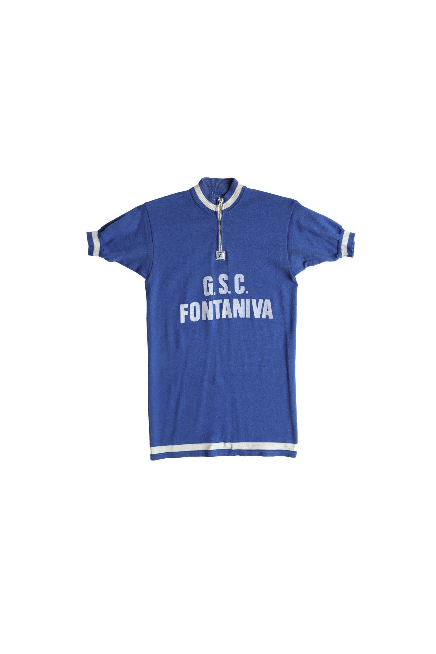 Vintage jersey blue gsc fontaniva wrestling football metal zipper cycling men white 60's