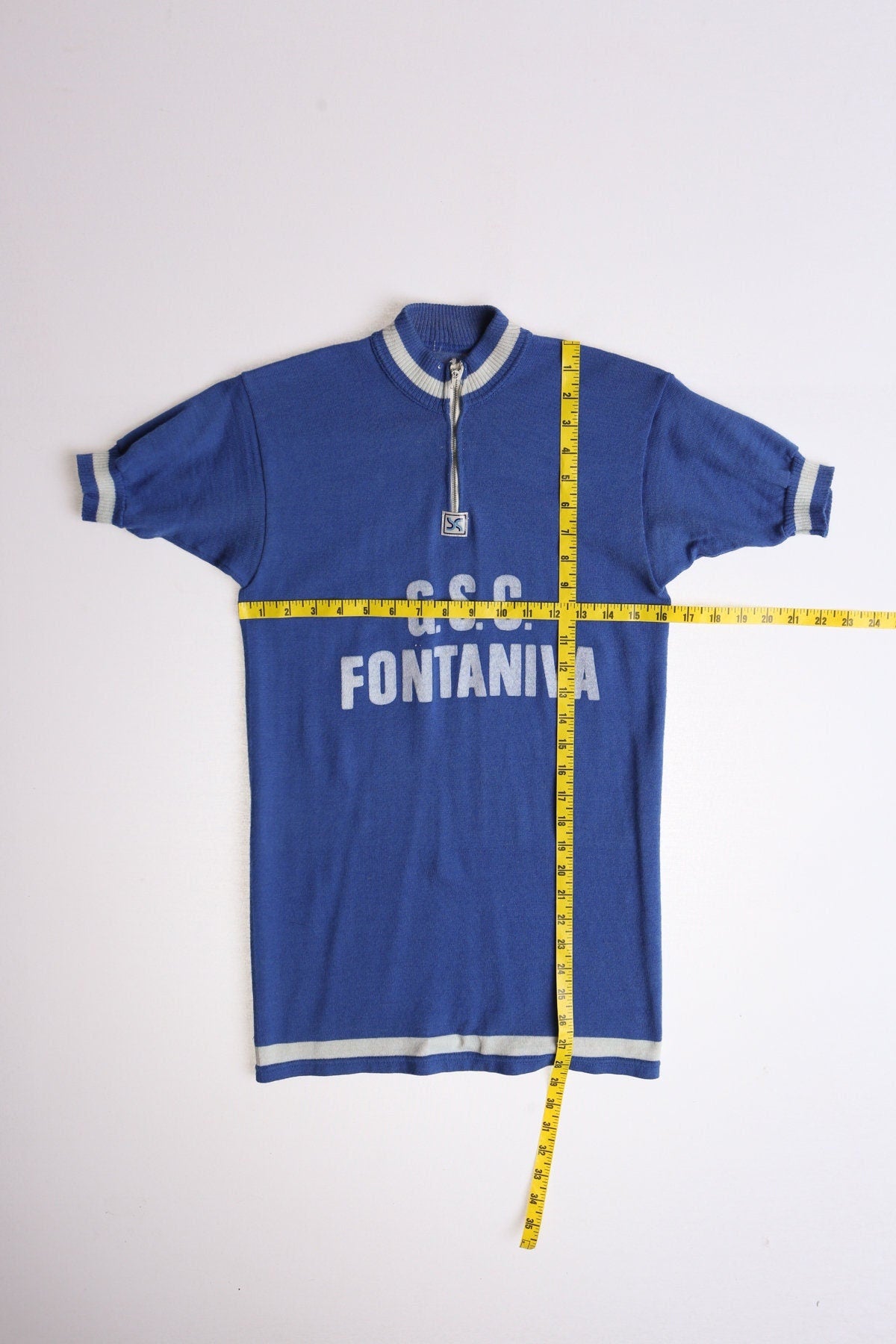 Vintage jersey blue gsc fontaniva wrestling football metal zipper cycling men white 60's