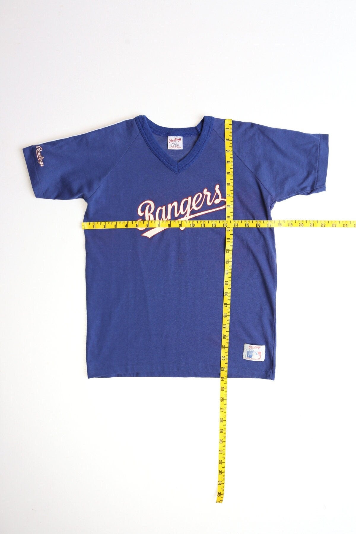 Vintage baseball t-shirt shirt jersey rangers rawlings mbl blue texas made in usa
