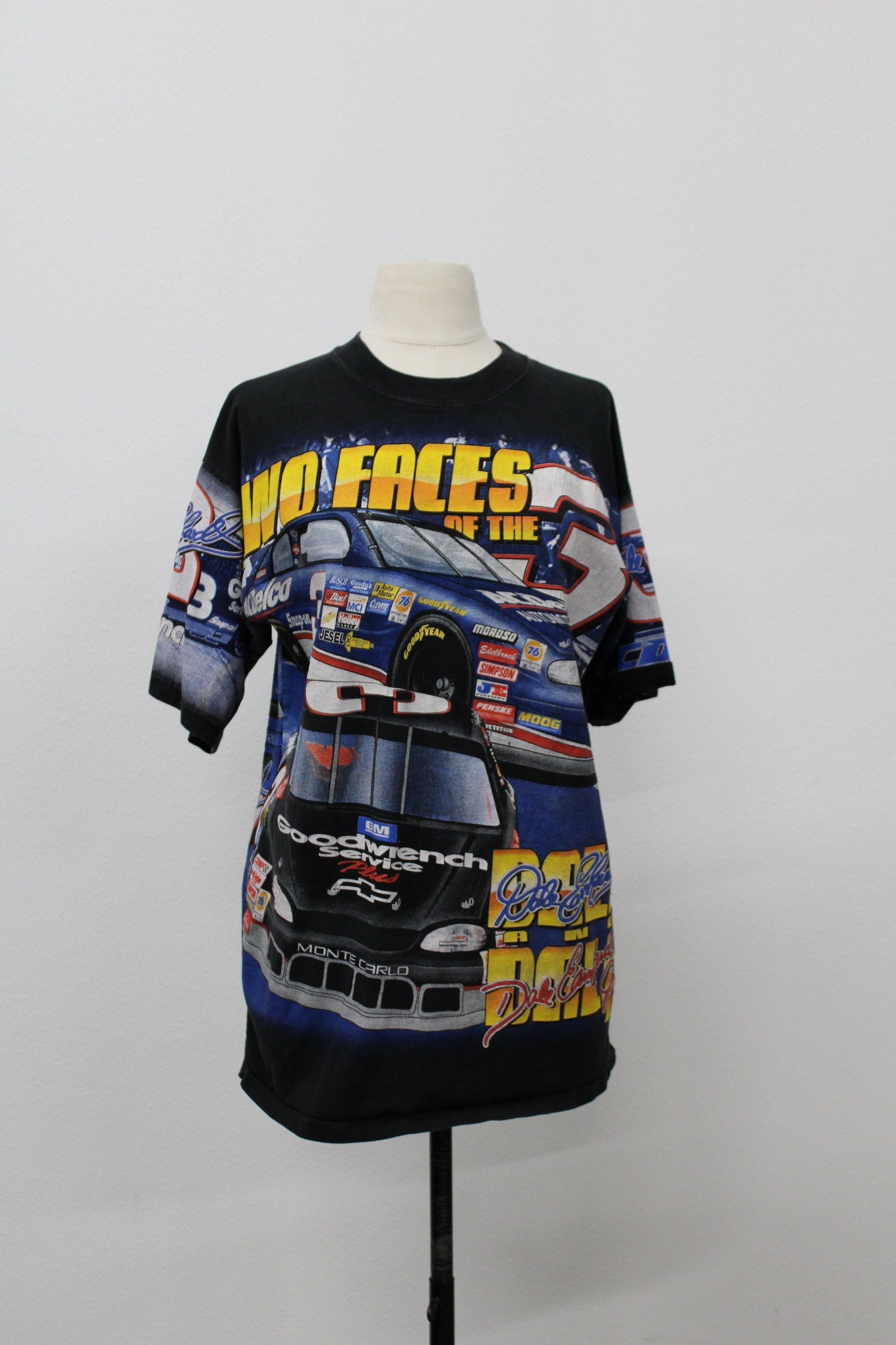 Nascar t-shirt dale earnhardt dale earnhardt jr black double two faces of the 3 made in usa 3 chevrolet