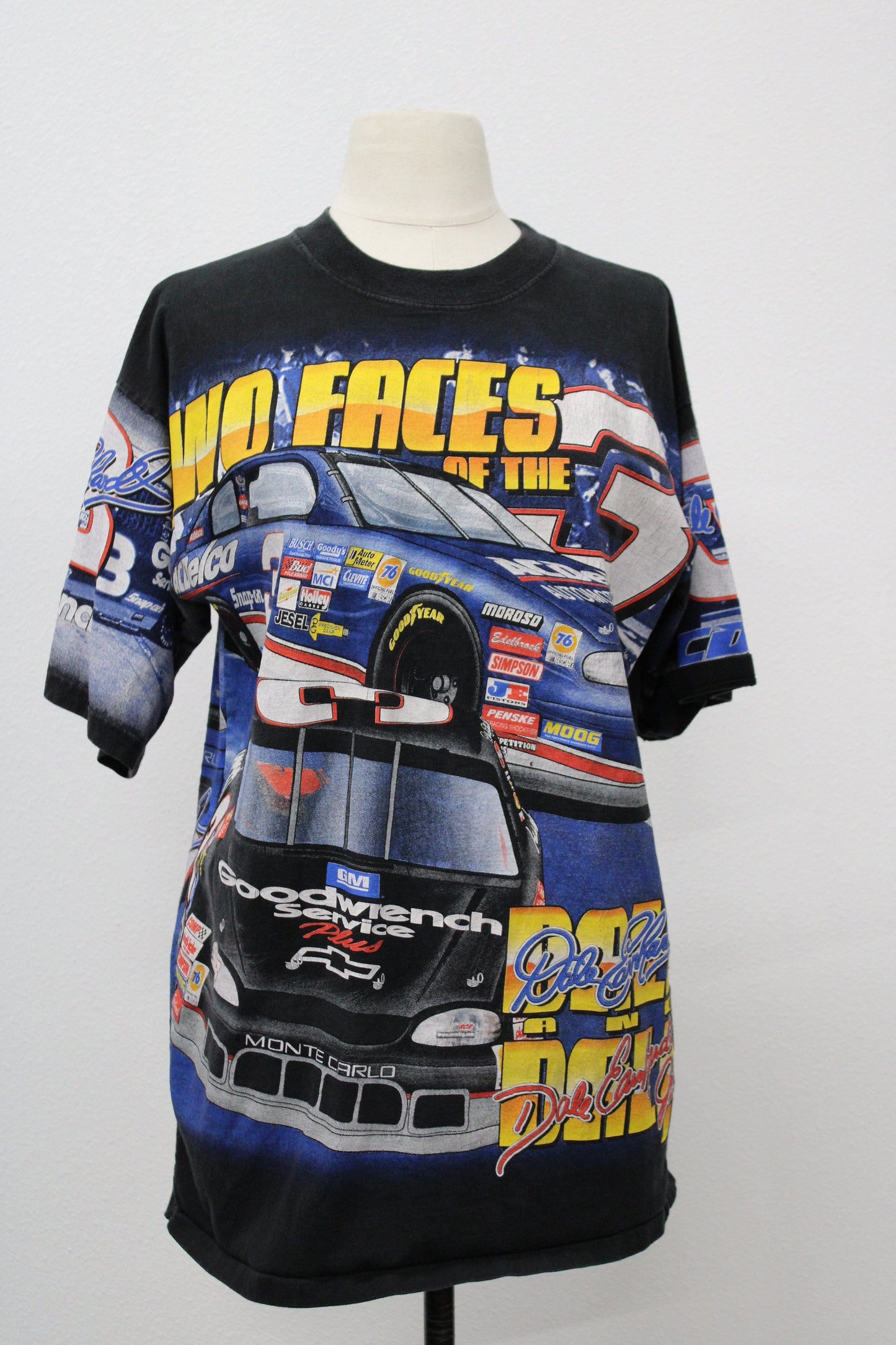 Nascar t-shirt dale earnhardt dale earnhardt jr black double two faces of the 3 made in usa 3 chevrolet
