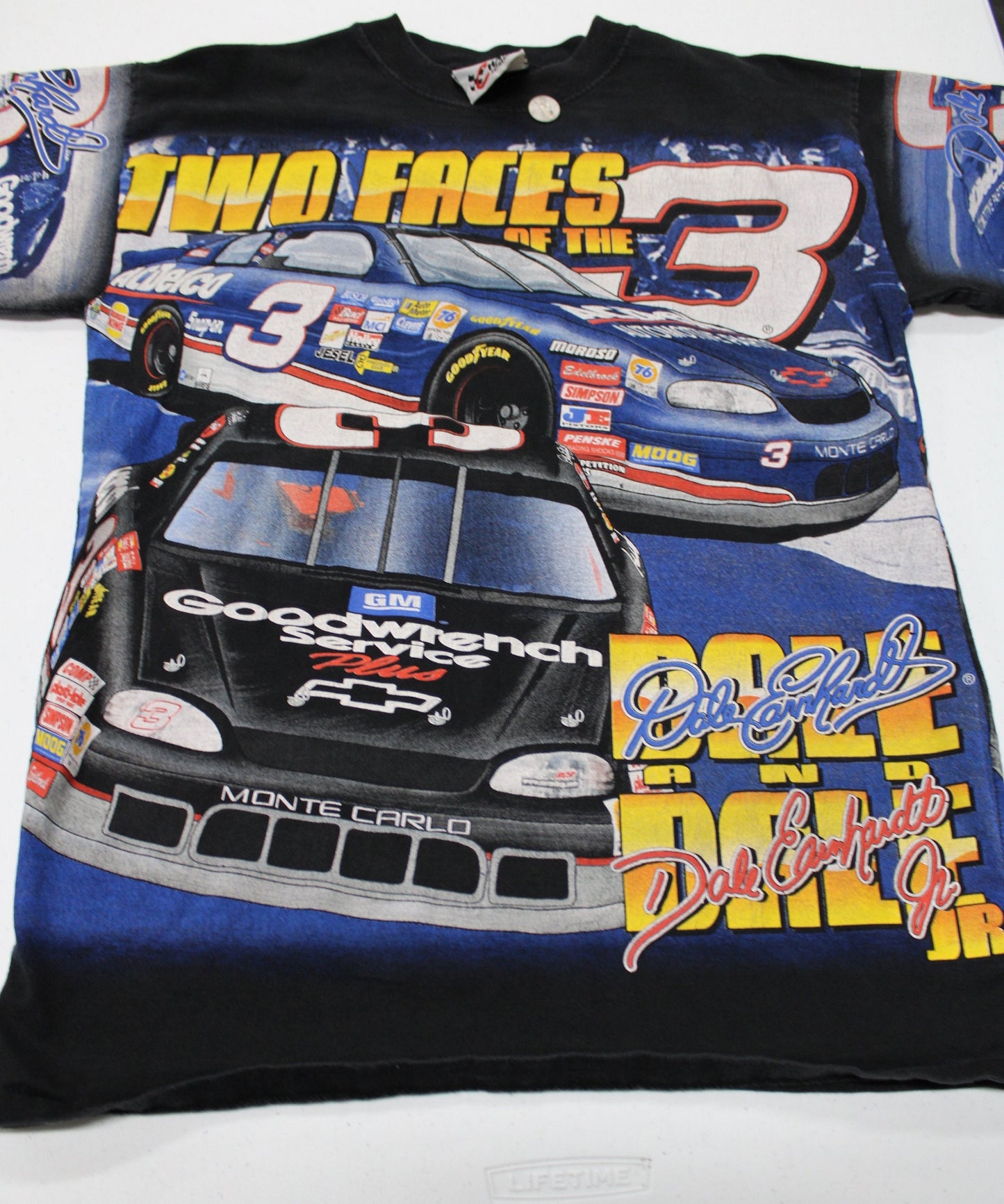 Nascar t-shirt dale earnhardt dale earnhardt jr black double two faces of the 3 made in usa 3 chevrolet
