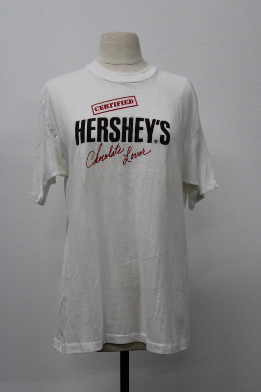 Hershey's vintage white t-shirt chocolate lovers made in usa graphic candy kisses chocolate