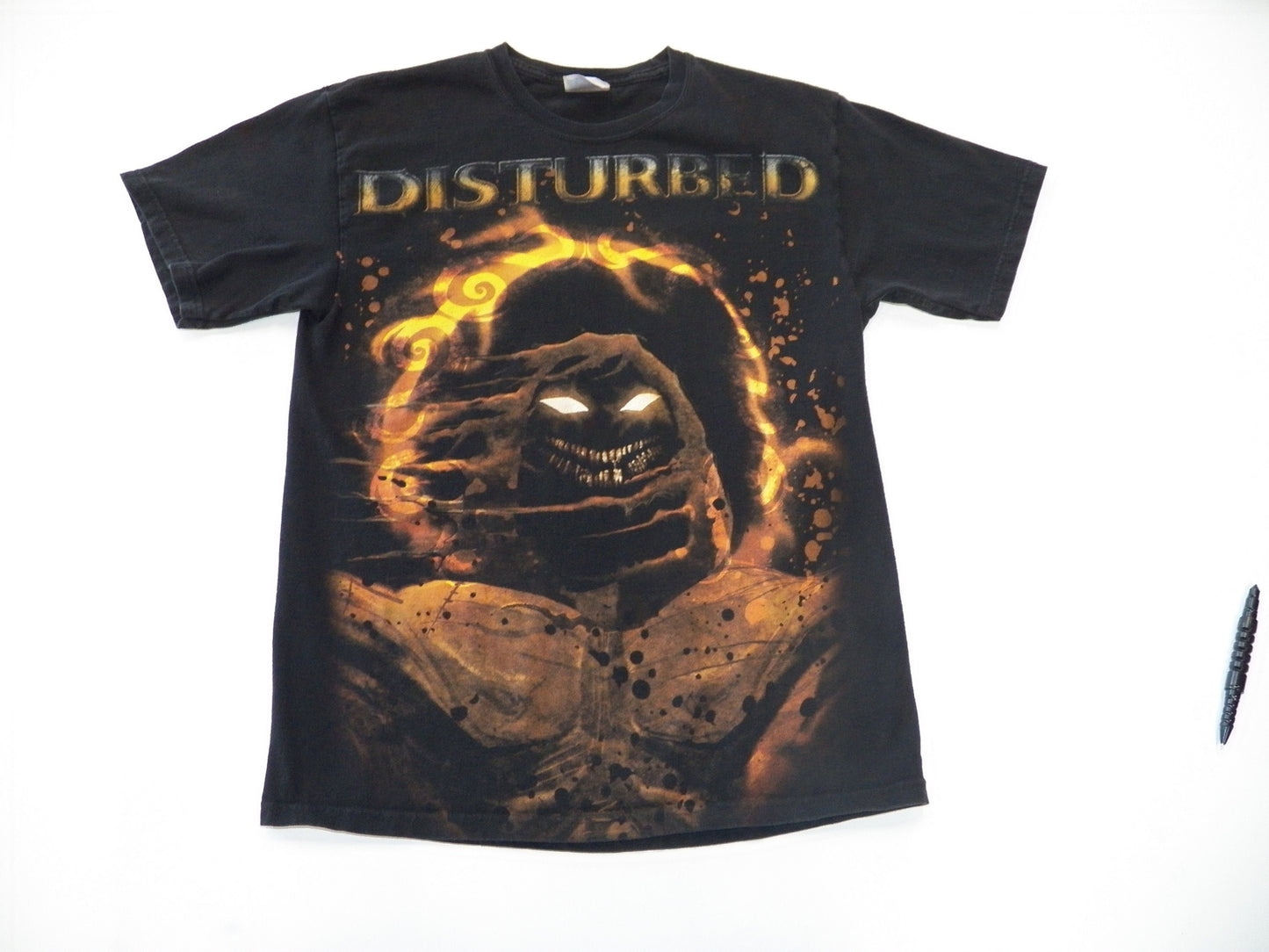 Disturbed black rock t-shirt yellow hanes label cotton