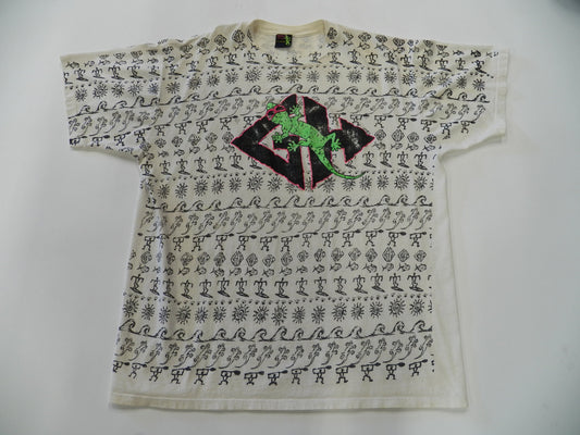 Vintage block print t-shirt cotton gecko surfing graphics