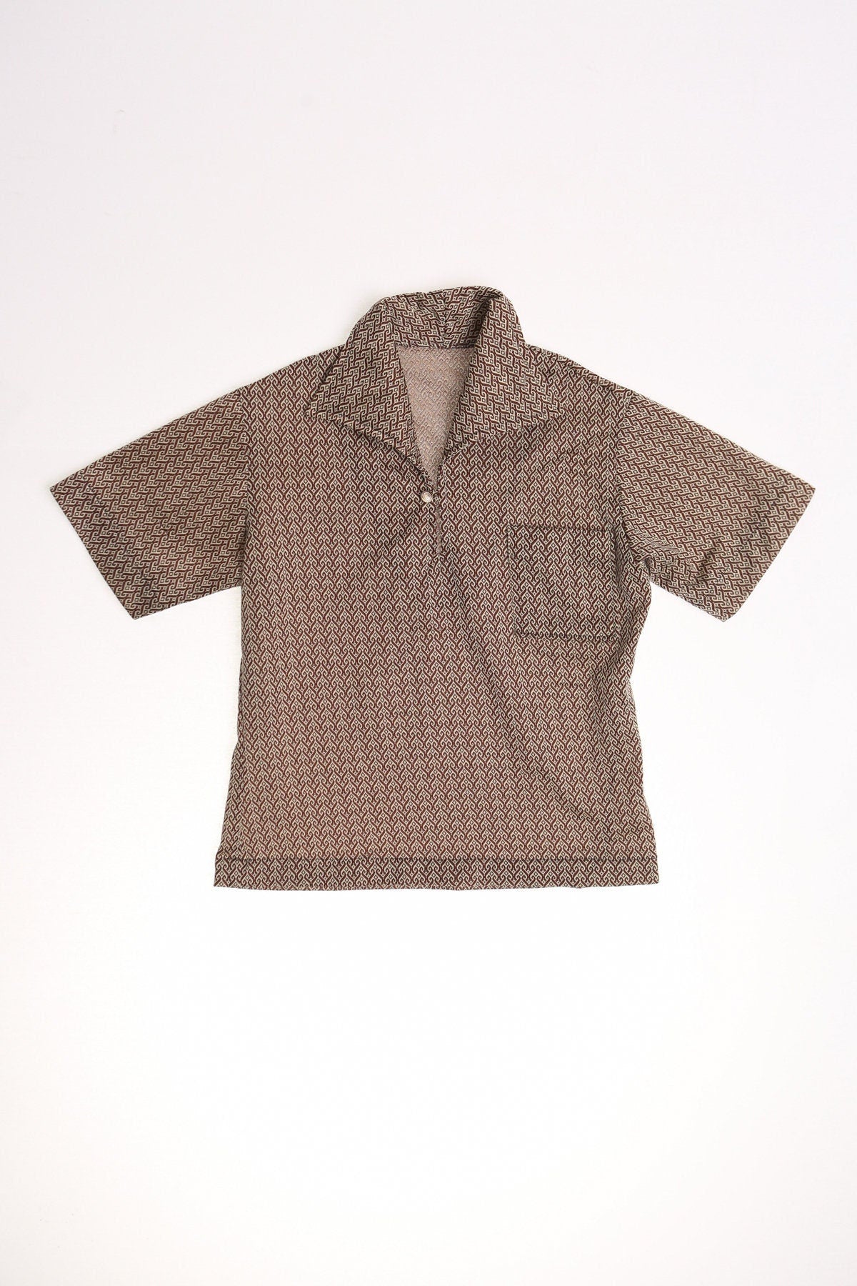 Men 70's poly shirt brown disco mod butterfly neck hippie casual