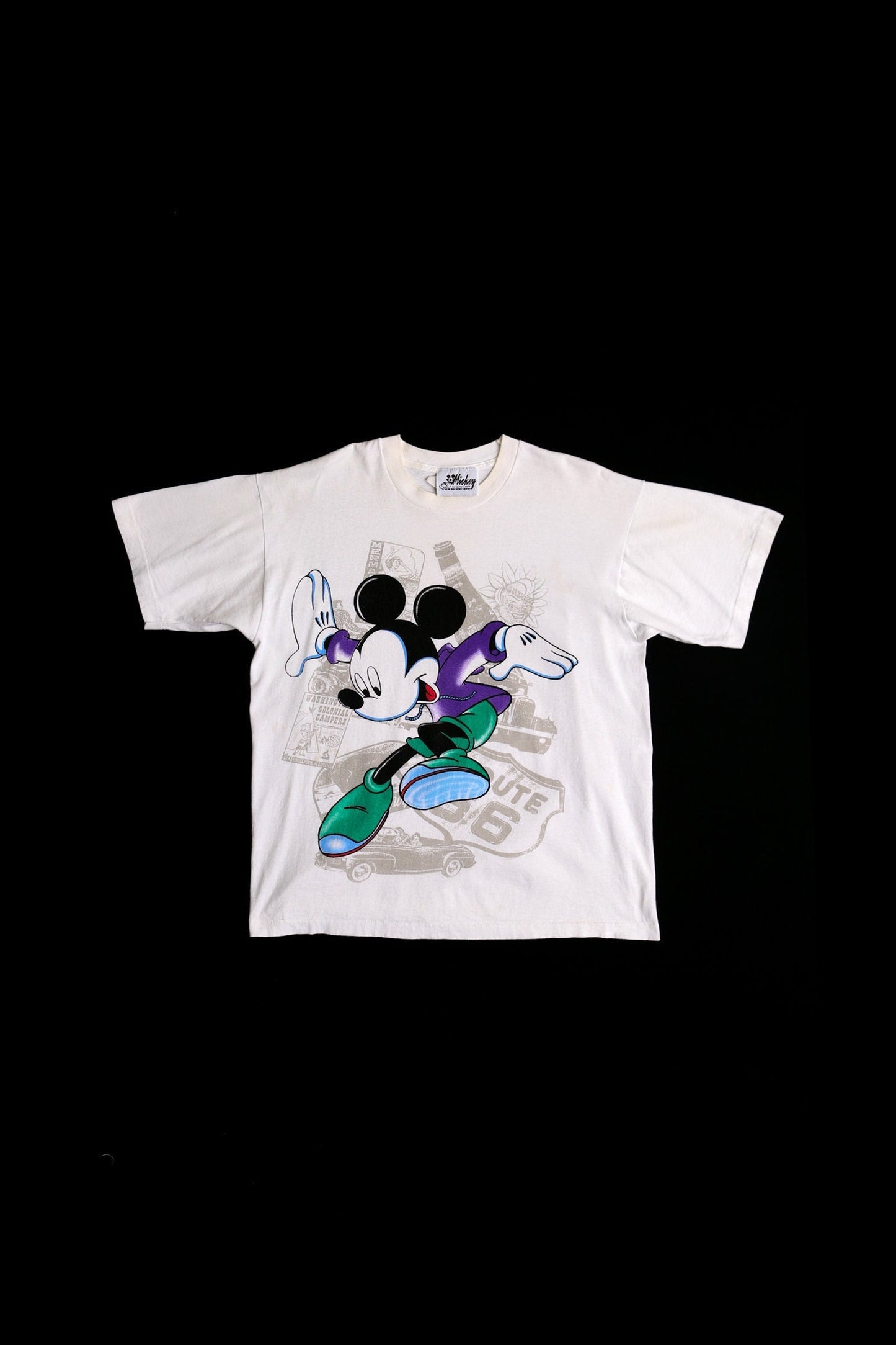 Vintage mickey mouse graphic t-shirt 90's white route 66