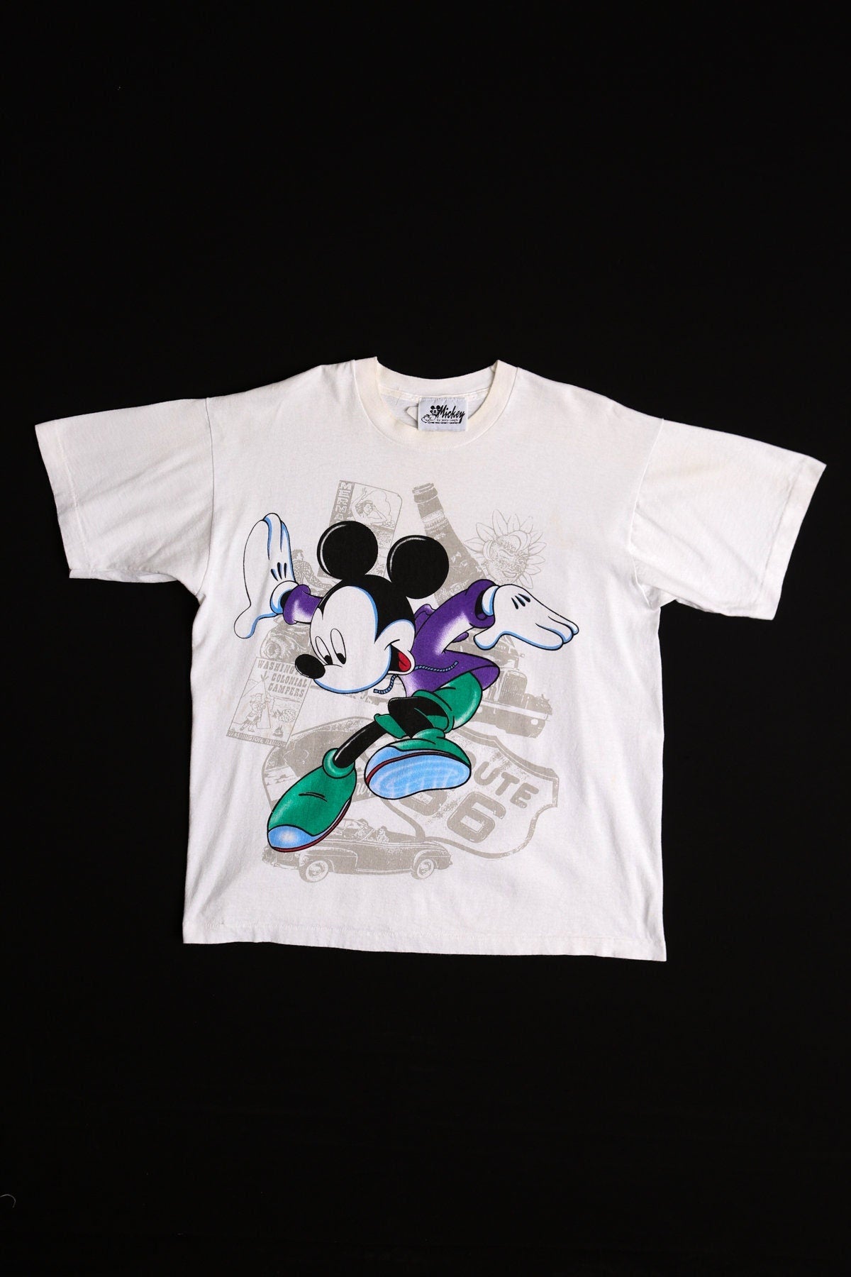 Vintage mickey mouse graphic t-shirt 90's white route 66
