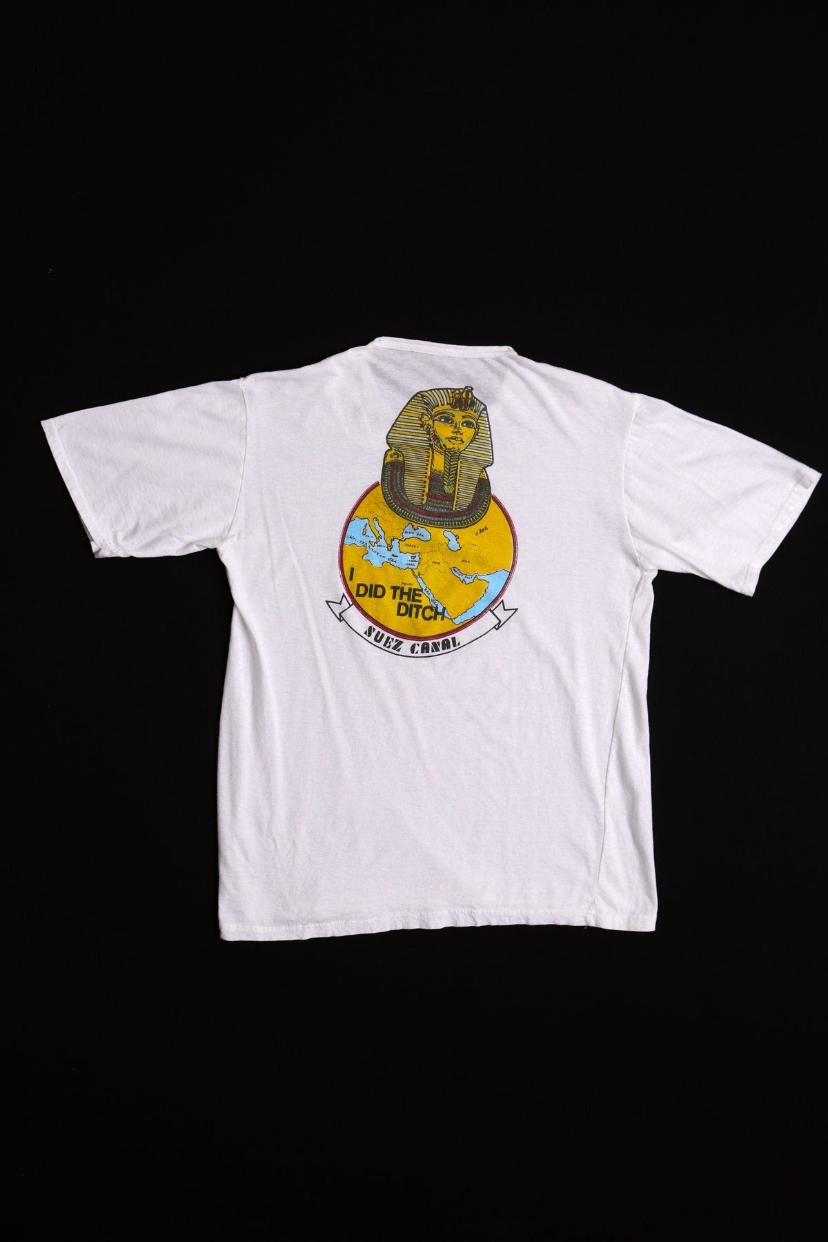 Vintage military t-shirt white carries suez canal shirt i did the ditch egypt red sea the big e 70's