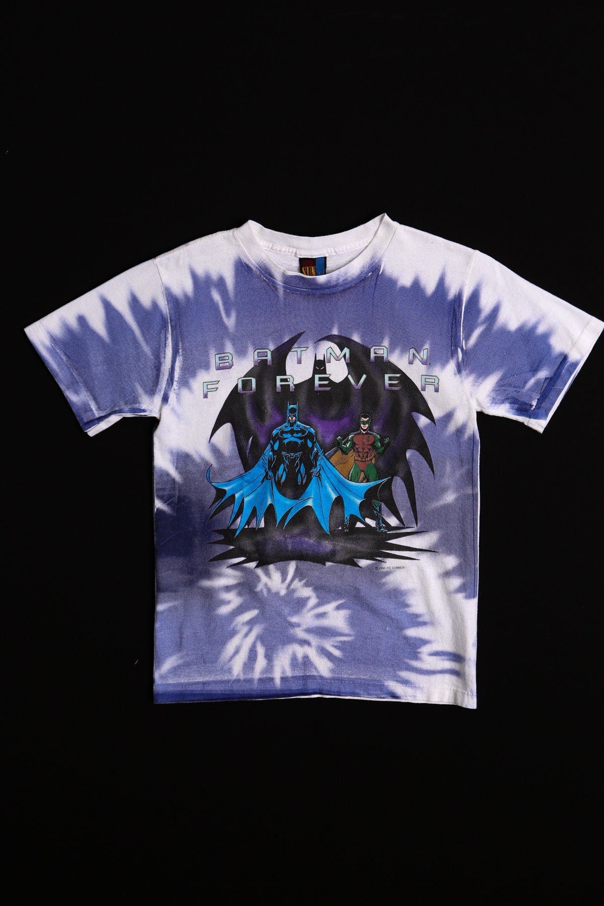 Batman forever tie dye t-shirt vintage graphic batman 90's movie robin white purple