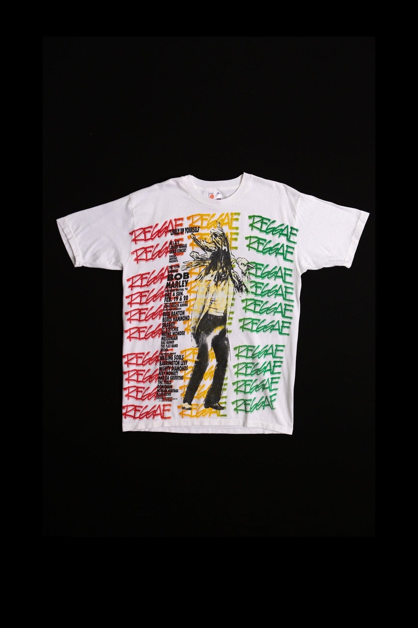 Vintage bob marley 90's concert long beach arena birthday festival 1994 lively up yourself white reggae fest xl