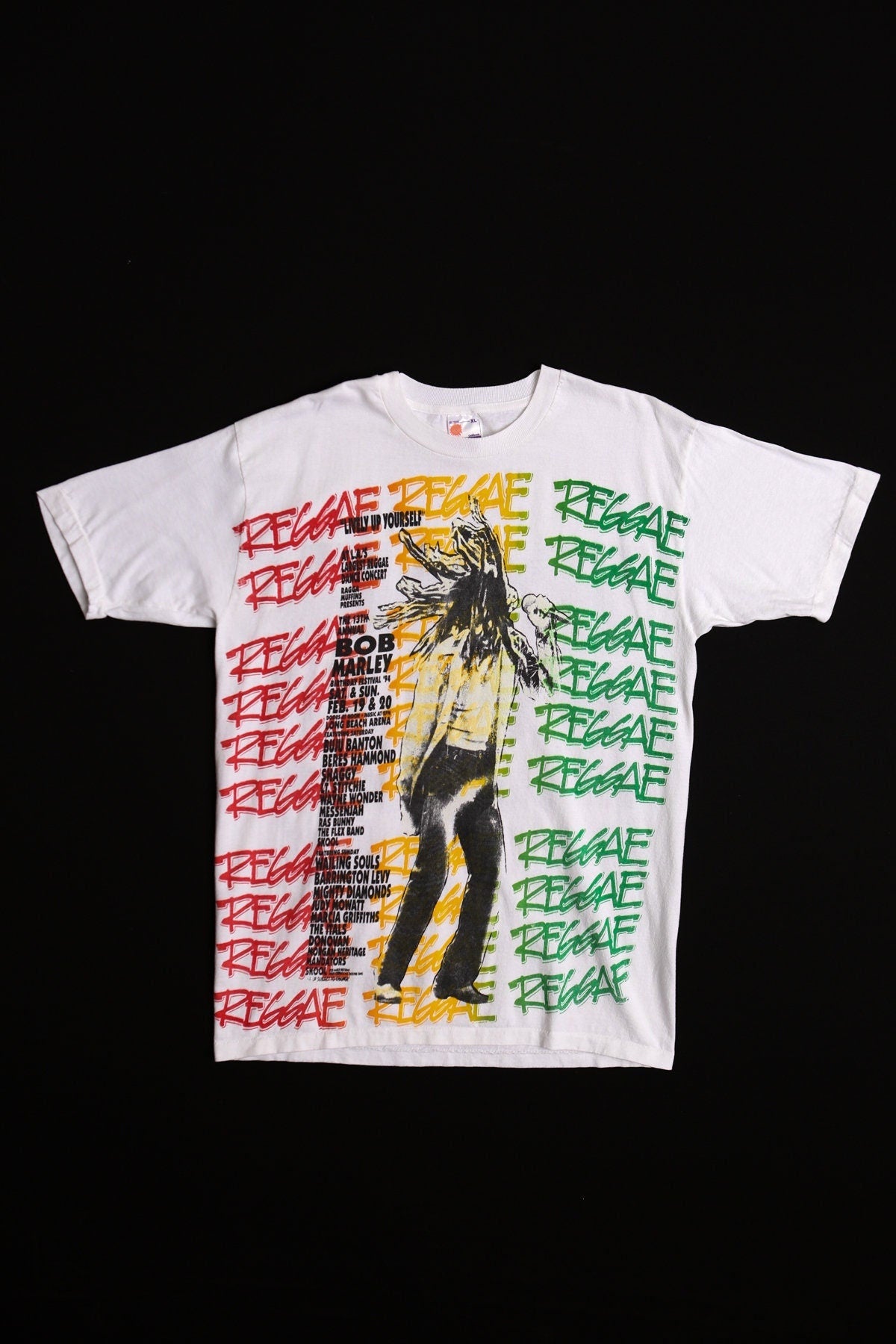 Vintage bob marley 90's concert long beach arena birthday festival 1994 lively up yourself white reggae fest xl