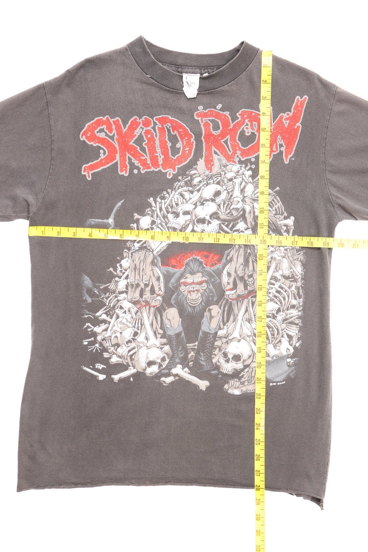 Skid row vintage 1991 slave to the grind graphic shirt 90's gorilla bones skeletons