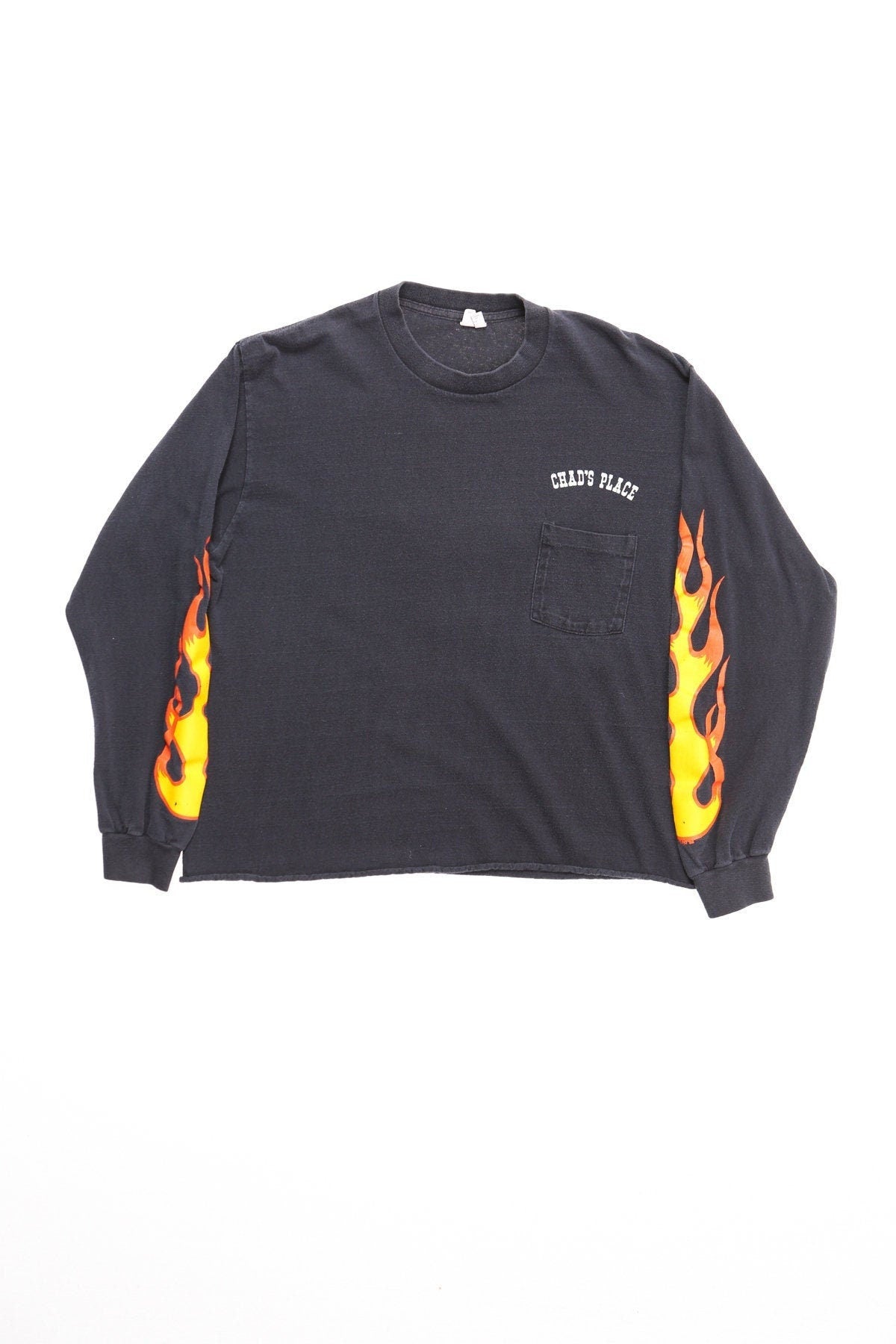 Vintage biker shirt long sleeve chad's place big bear lake callifornia saloon 80's flames print