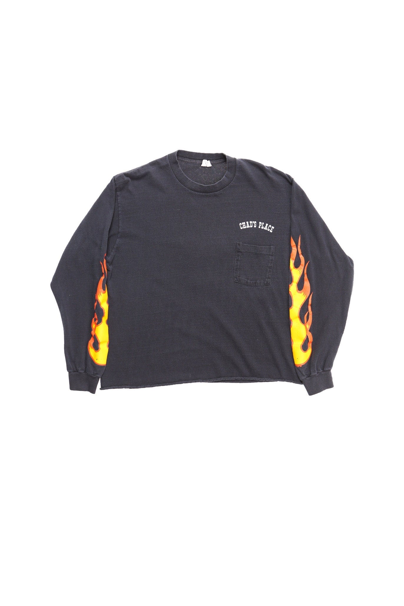 Vintage biker shirt long sleeve chad's place big bear lake callifornia saloon 80's flames print