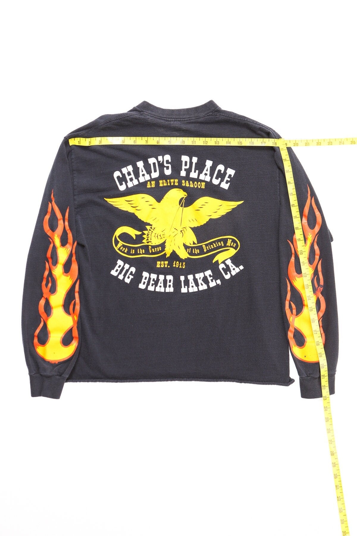 Vintage biker shirt long sleeve chad's place big bear lake callifornia saloon 80's flames print