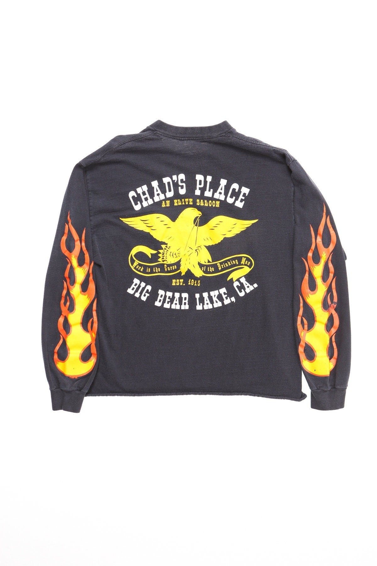Vintage biker shirt long sleeve chad's place big bear lake callifornia saloon 80's flames print