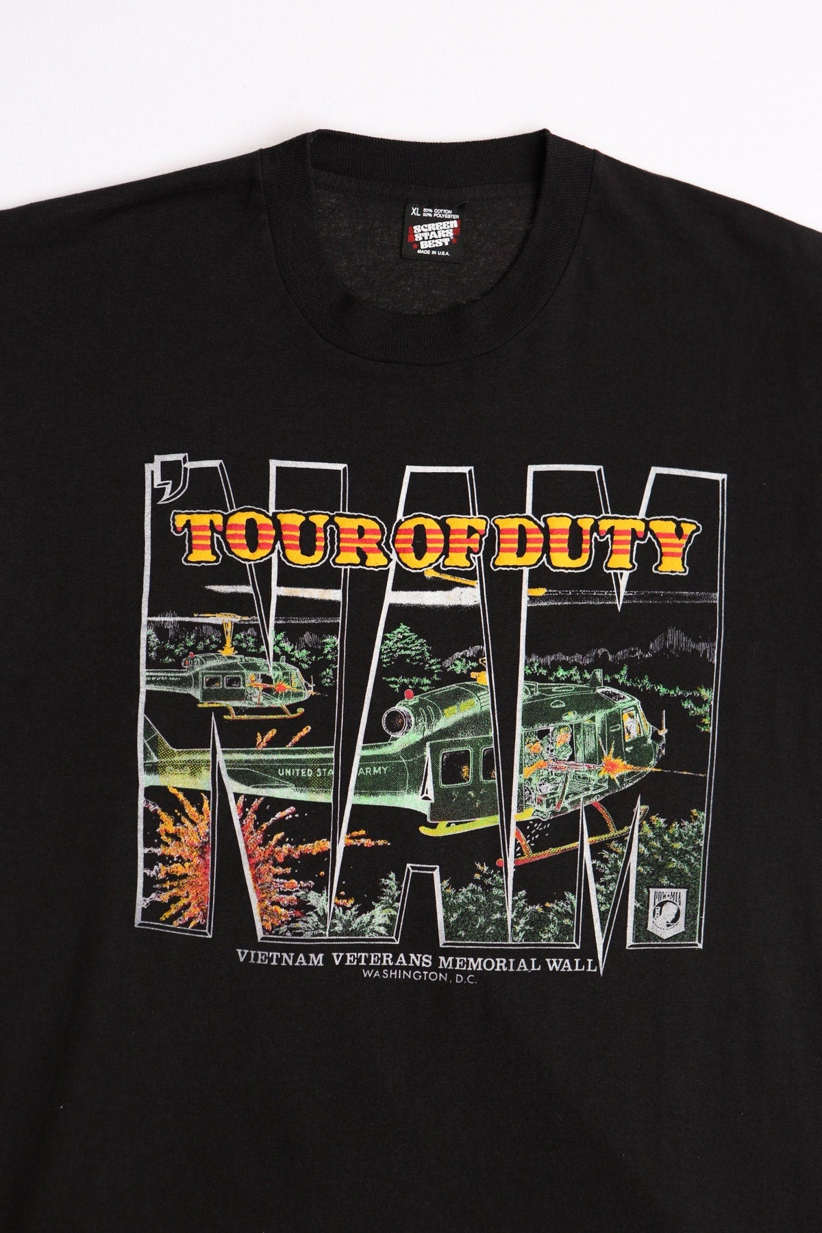 Vintage vietnam war graphic t-shirt us army veterans memorial wall helicopter washington dc