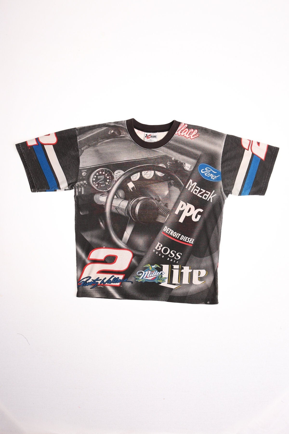 Vintage Rusty wallace black gray nascar shirt 2 miller lite chase authentics vintage xl made in usa