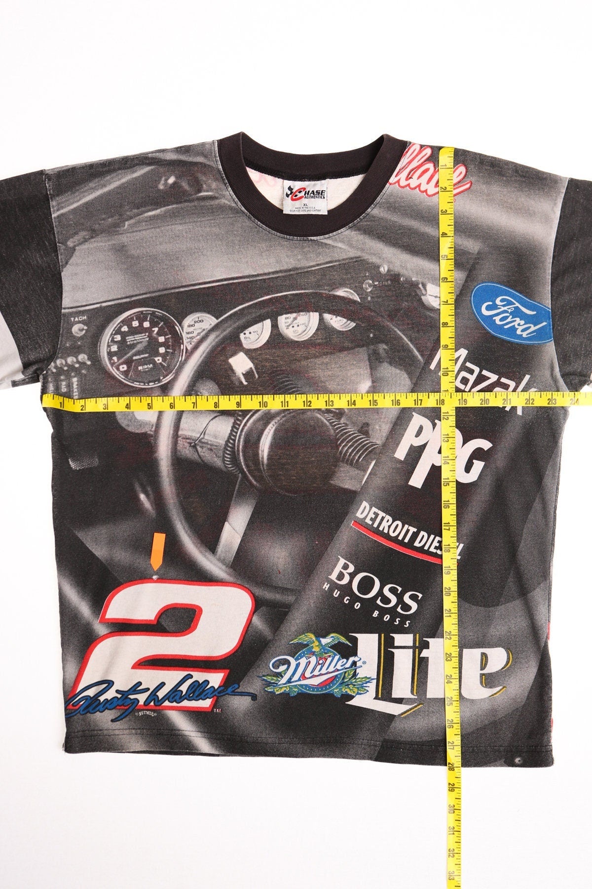 Vintage Rusty wallace black gray nascar shirt 2 miller lite chase authentics vintage xl made in usa
