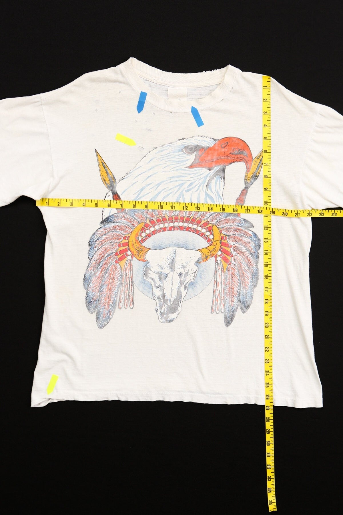 Vintage bald eagle bull skull 70's native american shirt white distressed india tribe
