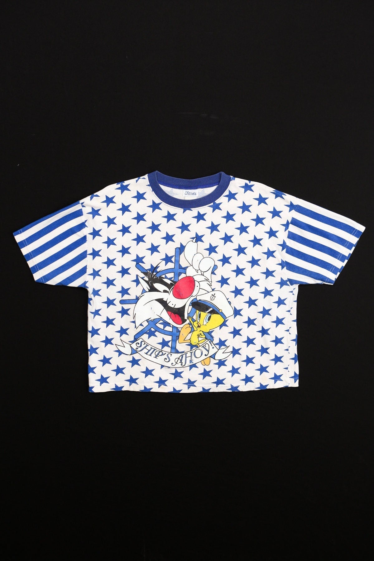 Vintage looney tunes cropped t-shirt shirt stars sylvester tweety ship's ahoy